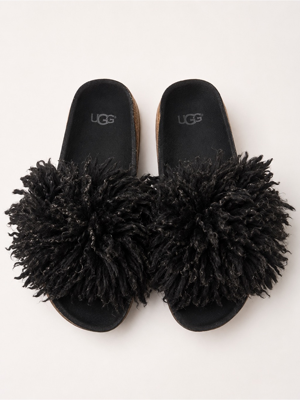 UGG Black Fluff Slide Slippers size 7.5 gently worn.
